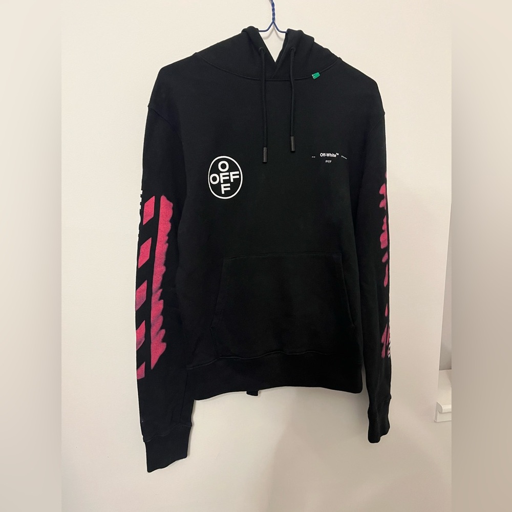 Off-White Black Hoodie with Pink Accents